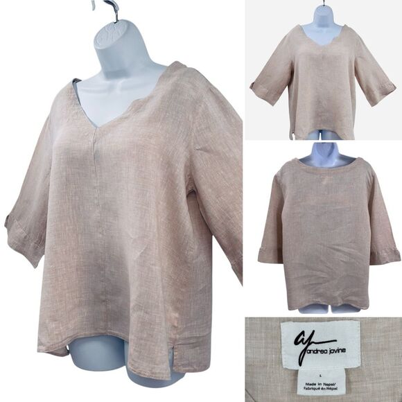Andrea Jovine 100% Linen Women Size Beige Top Sz. L Minimalist - Picture 9 of 9